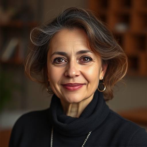 Retrato de Benedita Oliveira, co-fundadora da Mobiliária Raízes, com um olhar acolhedor.